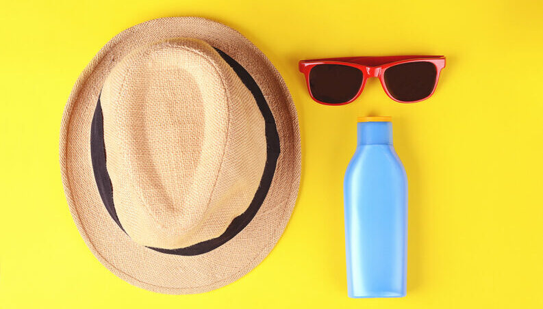 tax deductible sun protection. Sunscreen, hat, sunglasses